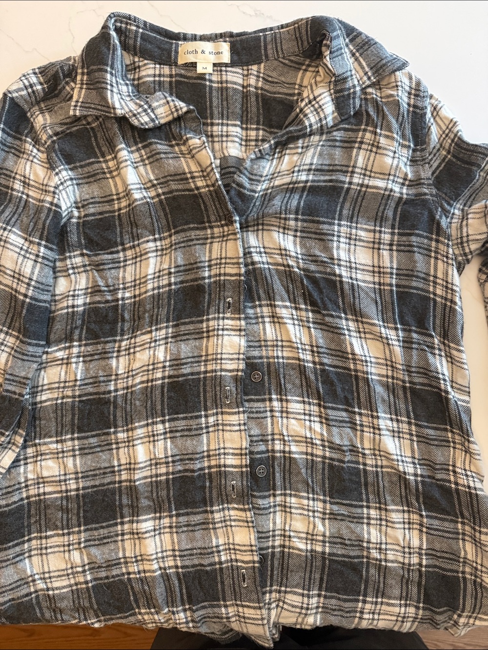 cloth & stone Gray and Cream Plaid Flannel Shirt women’s size M